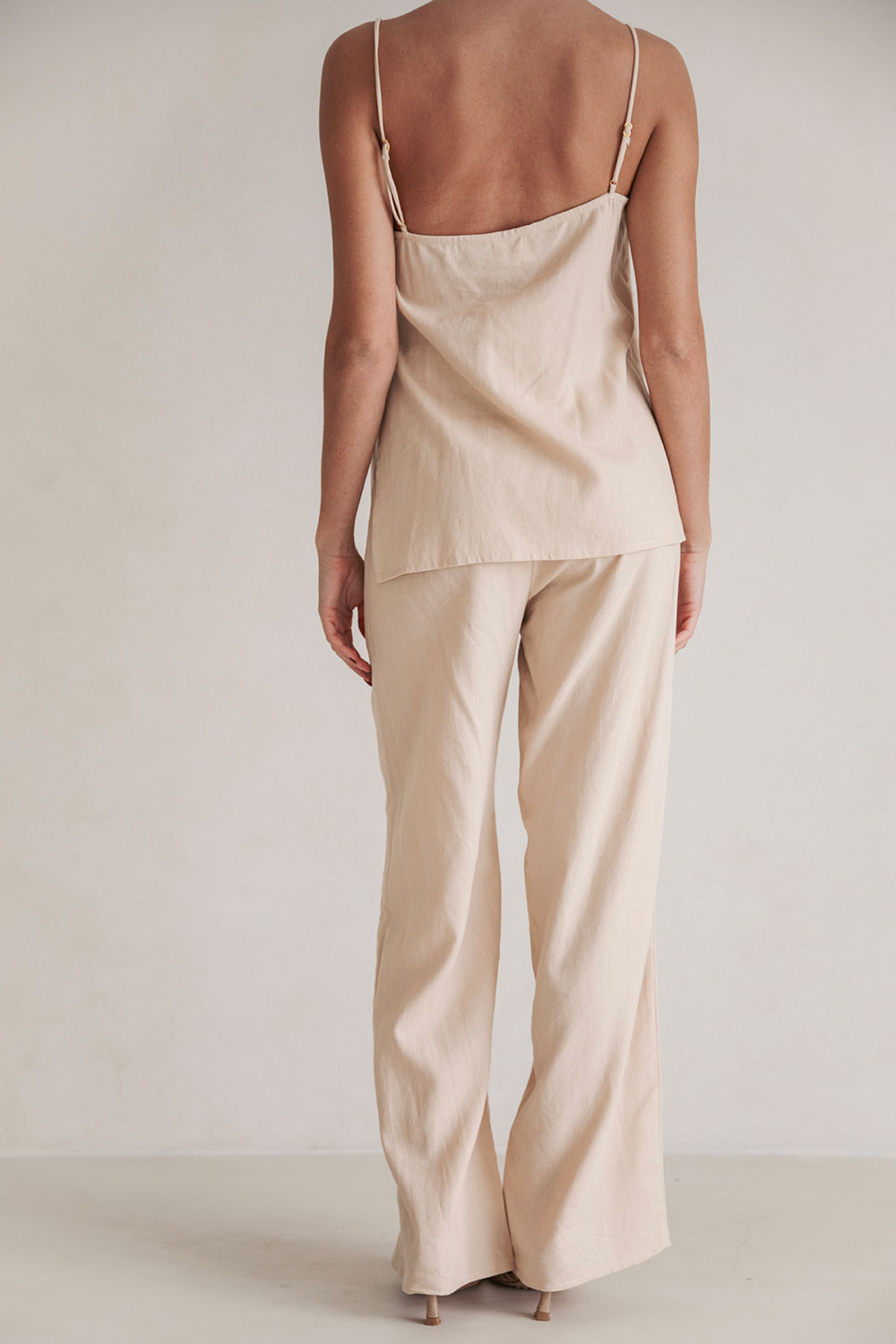 High - Quality Sandy Beige Linen Cotton Blend Erica Top