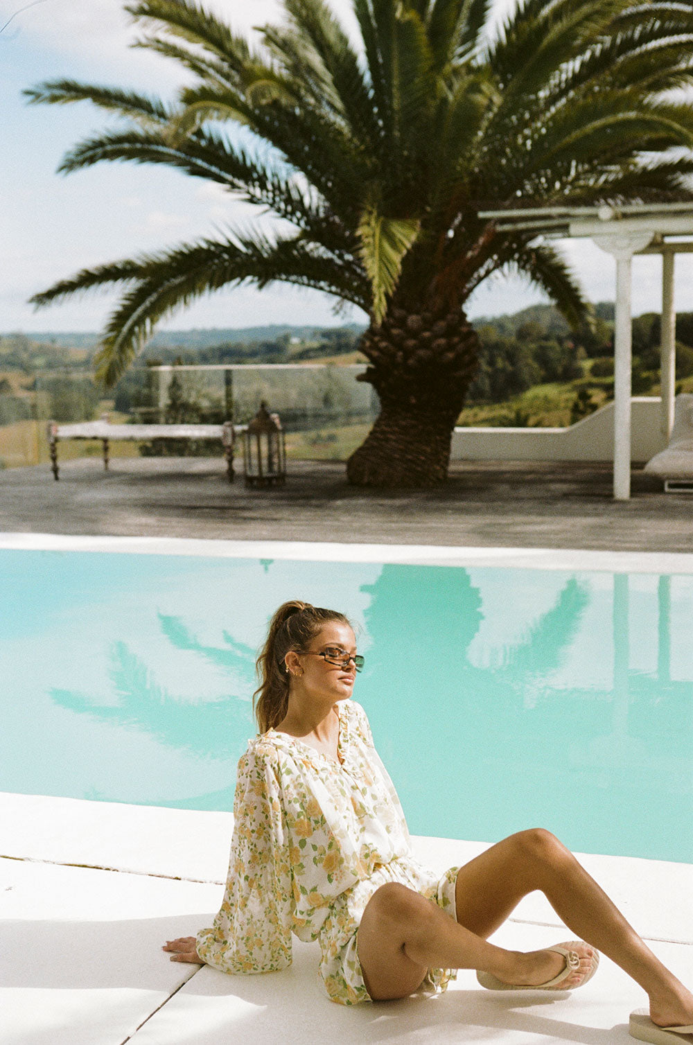 Sabo's Exclusive Dusty Lemon Floral Print Cinco Top with Luxurious Chiffon