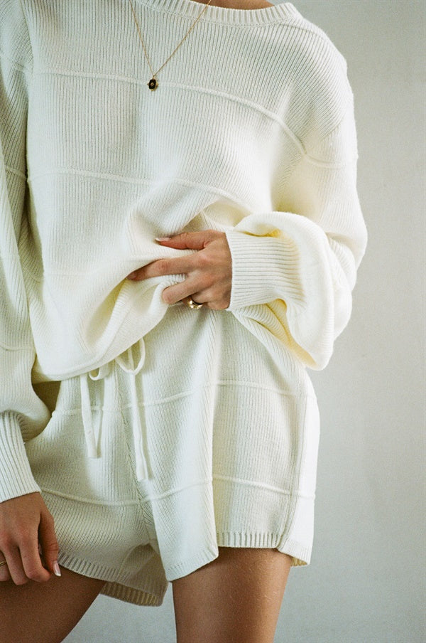 Stylish Cream-Colored Soft Knit High-Waisted Shorts