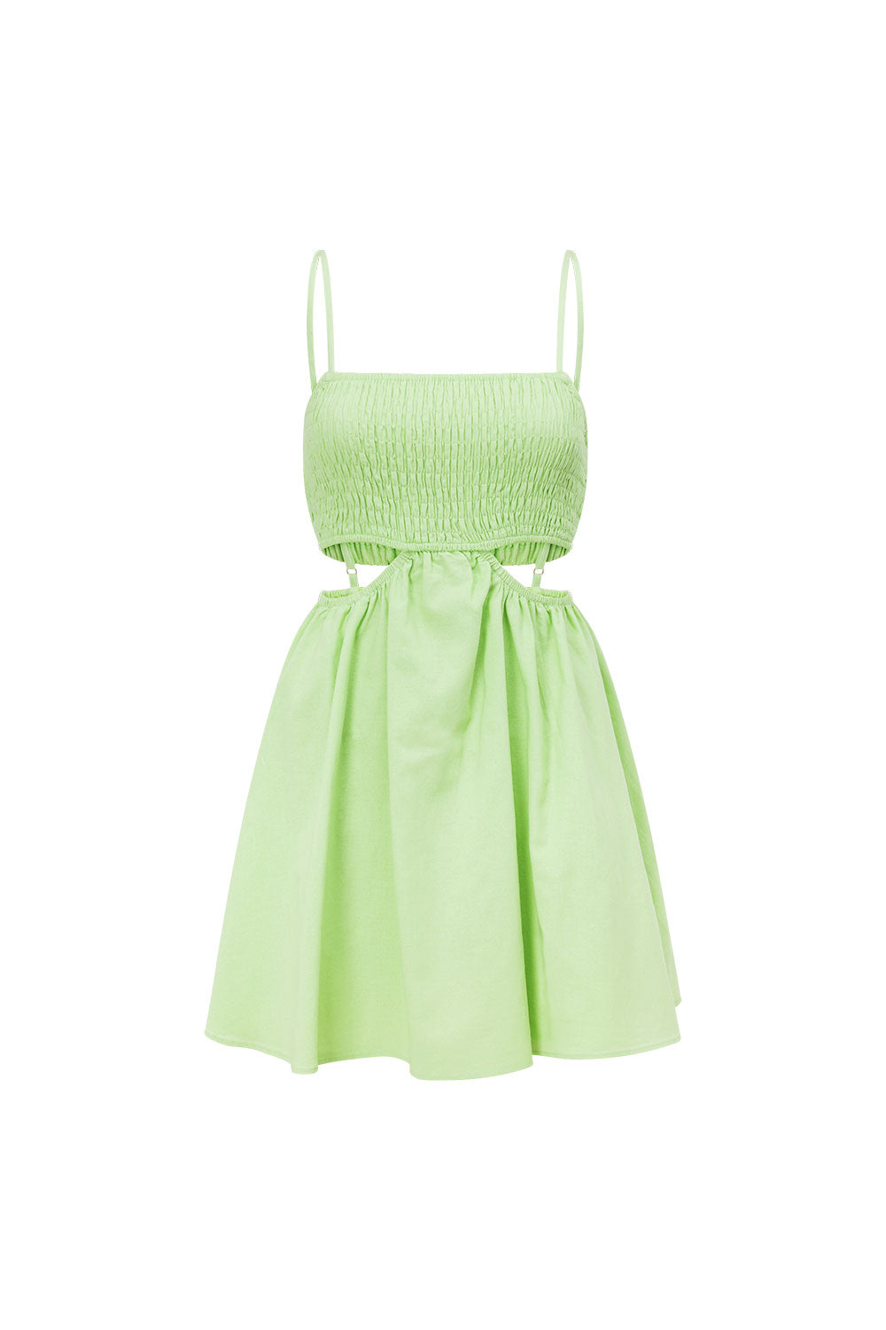 Fun Green Natural Cotton Linen Blend Enya Shirred Dress