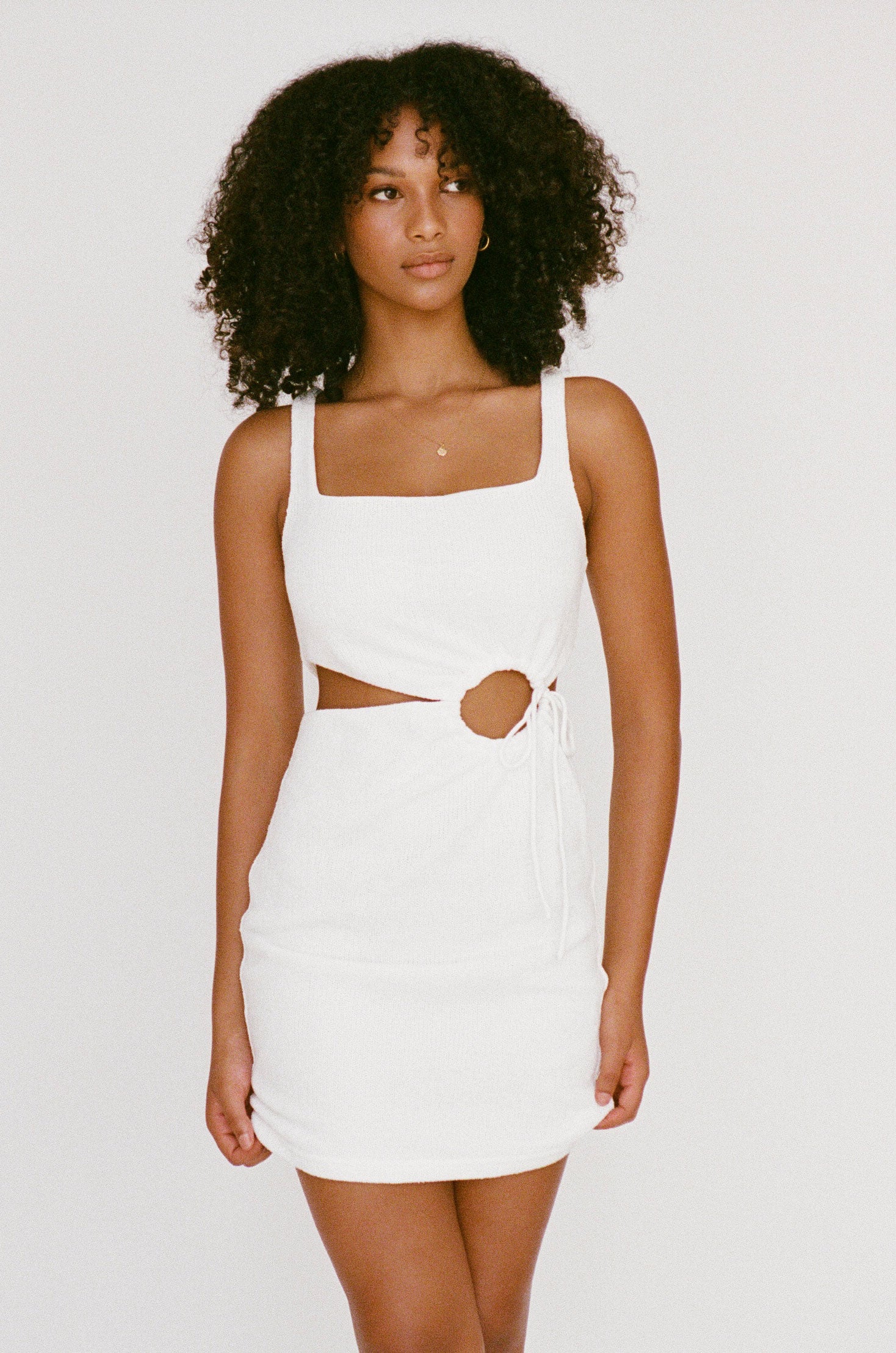 Exclusively Designed Off-White Woven Casa Cutout Fitted Dress