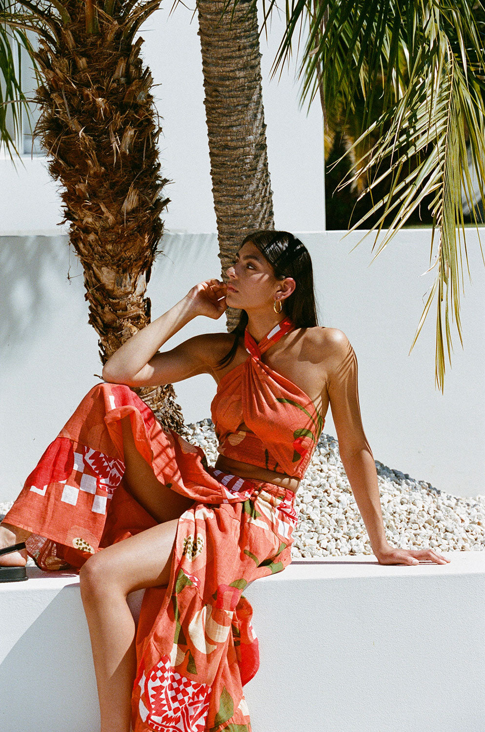 Italian-Inspired Lopez Cropped Halter Top with Exclusive Dolce Rossa Print