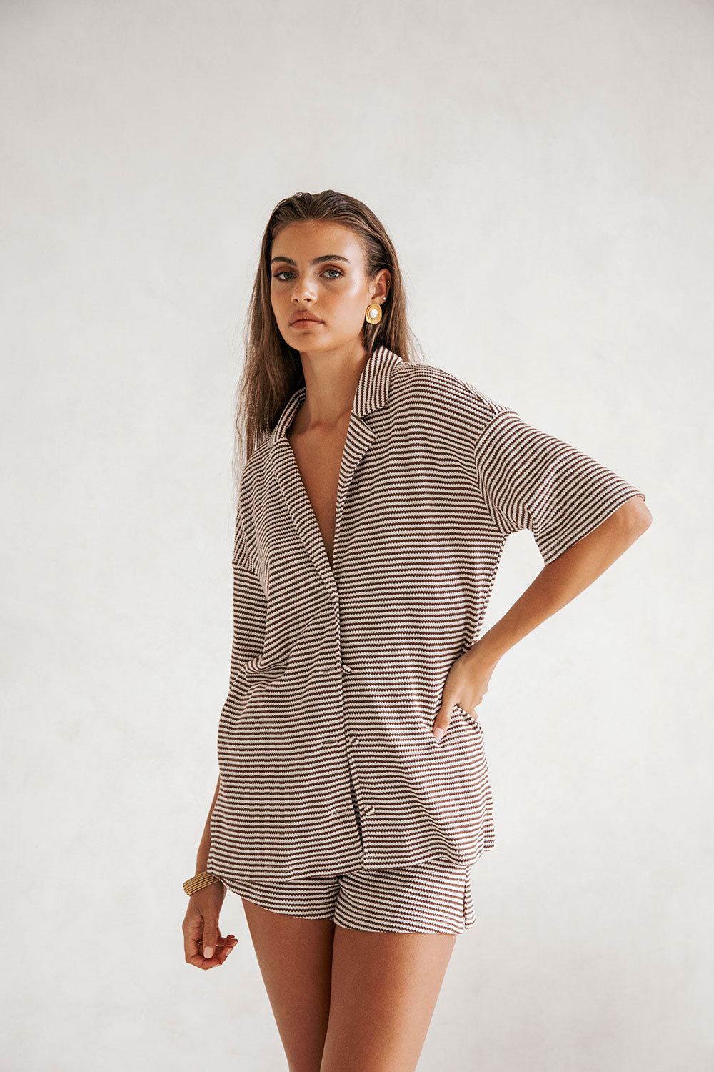 Chic Cream and Chocolate Stripe Mallory Relaxed Top