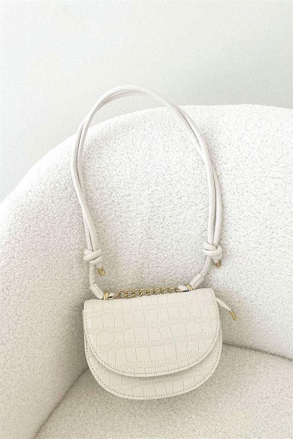 Elegant Cream Vegan Croc Skin Lima Saddle Bag for Fashion Lovers