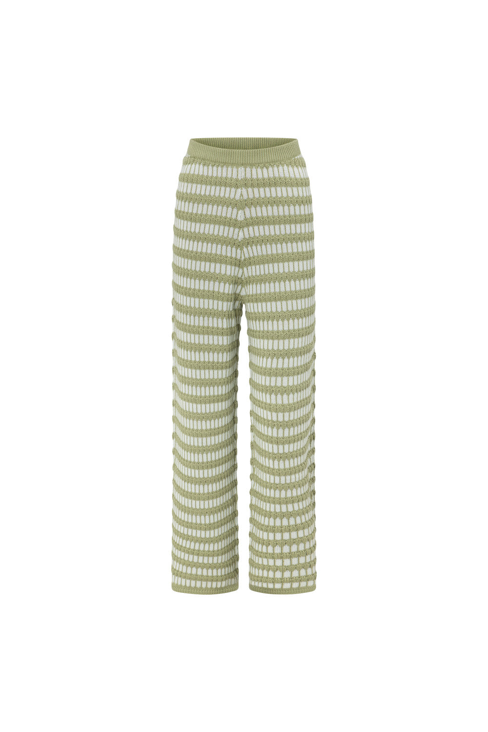 Sage and White Textured Striped Keyana High - Waisted Knit Pants