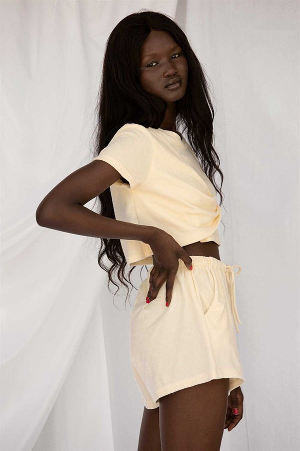 Alchemy Cream-colored Towelling Semi-cropped Twist Top