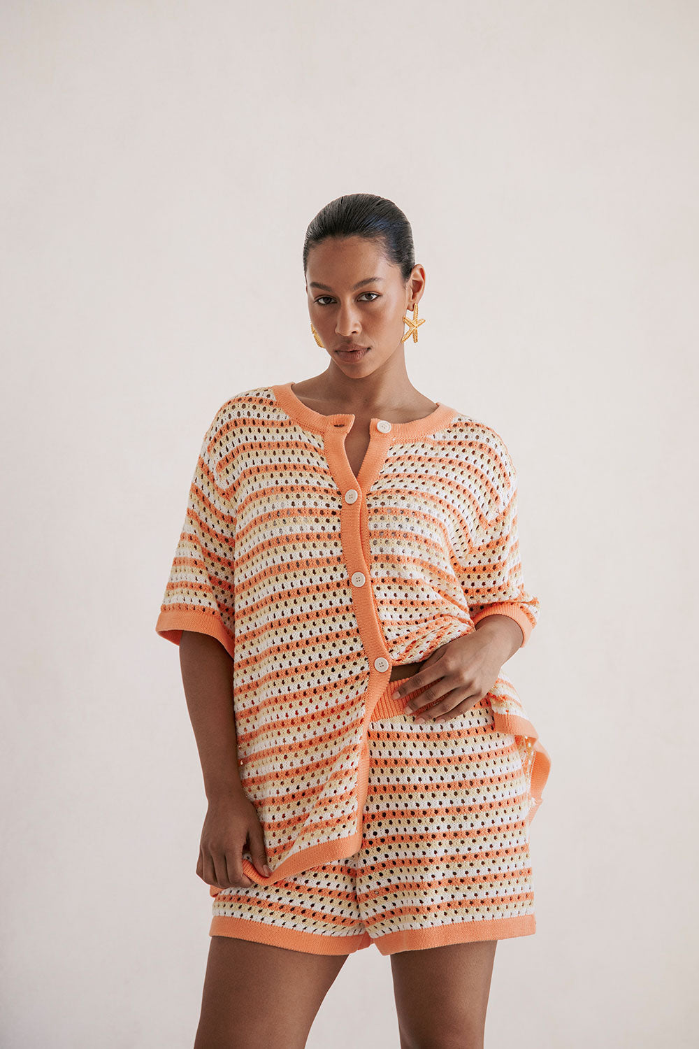 Stylish Orange Chantel Knit Shorts for a Vintage Look