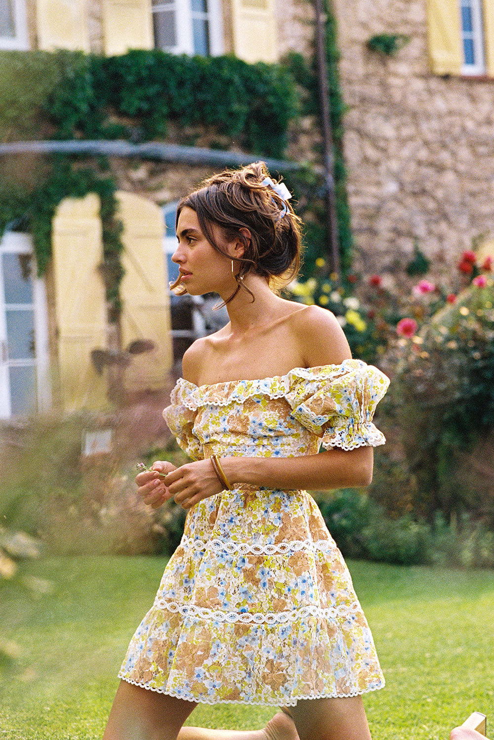 Exquisite Louvre Off - Shoulder Women's Dress with Floraison Print