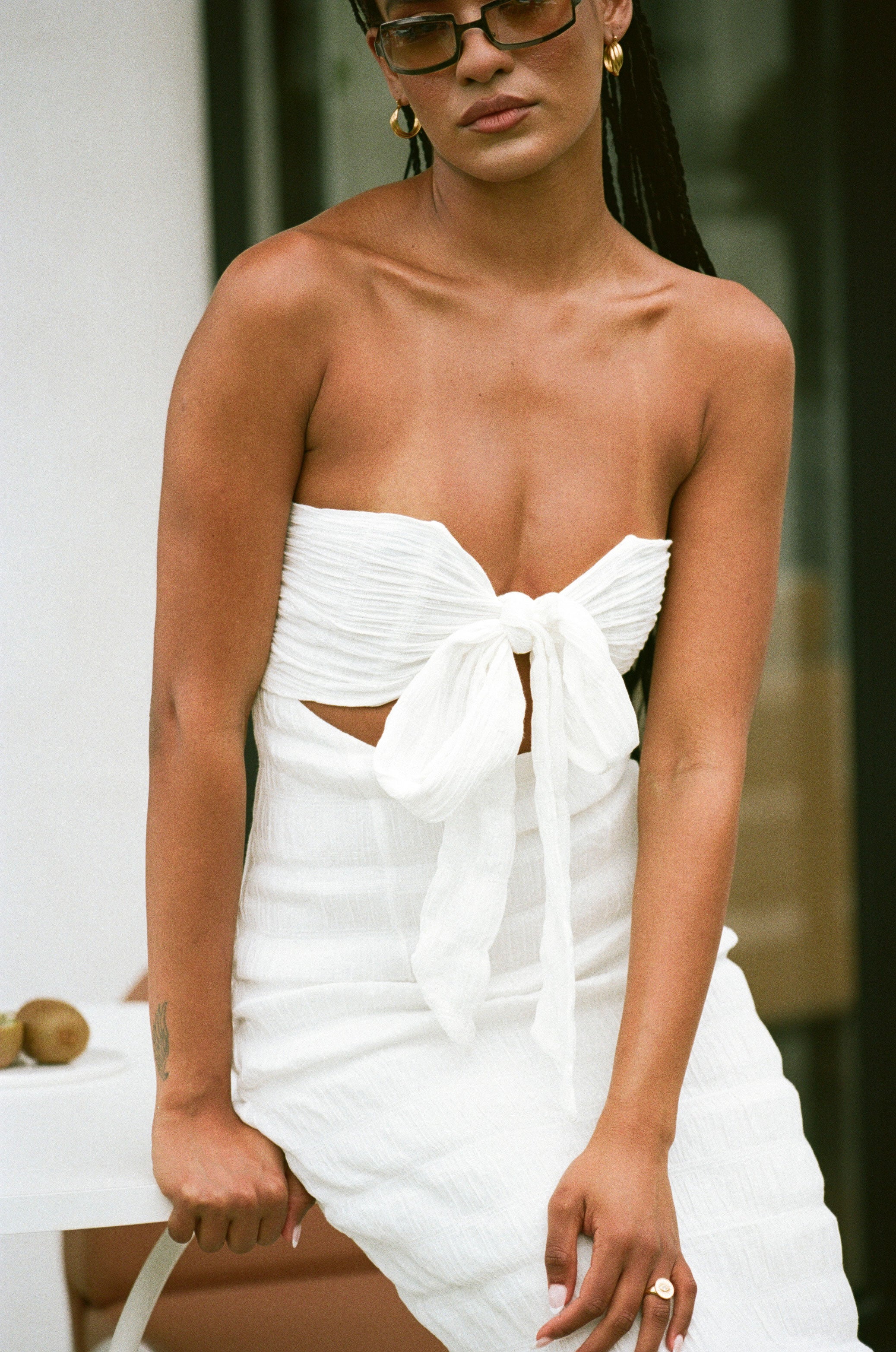 Elegant White Crepe Arlet Halter Dress for Bridal Showers