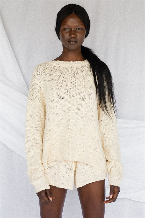 Vintage-Inspired Cream-Colored Soft Cotton Knit Freja Top