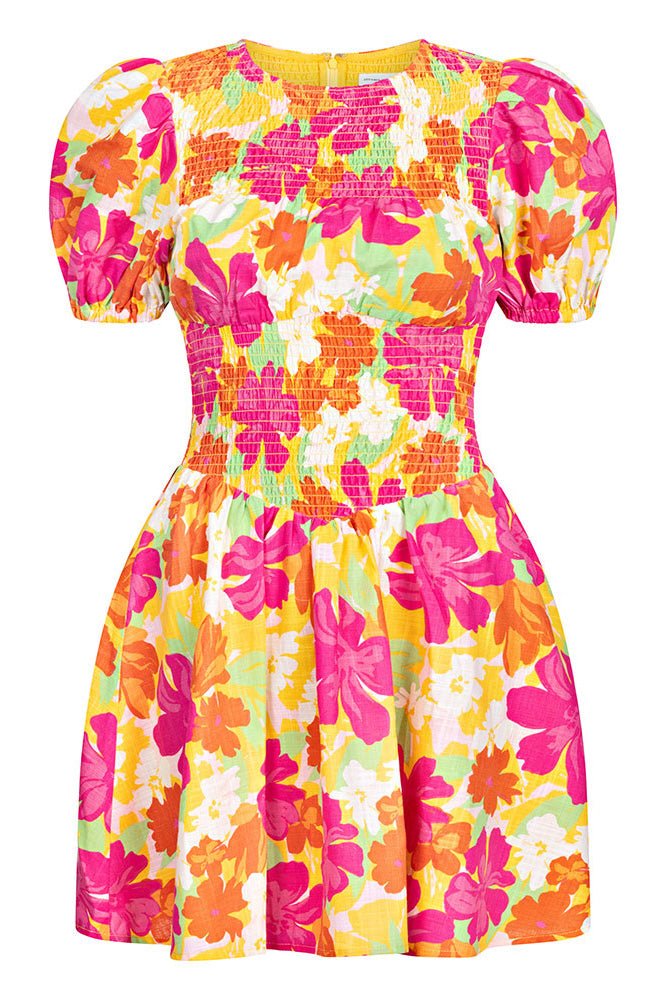 High - Quality Pink Pacific Floral Shirred Veronika Dress
