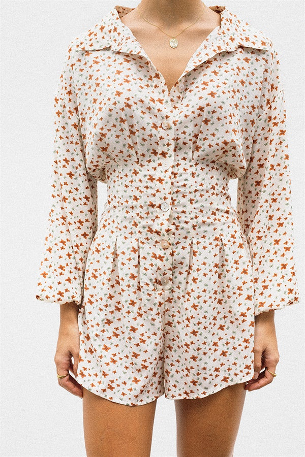 Autumn Diara Floral Print Cream Chiffon Feel Playsuit