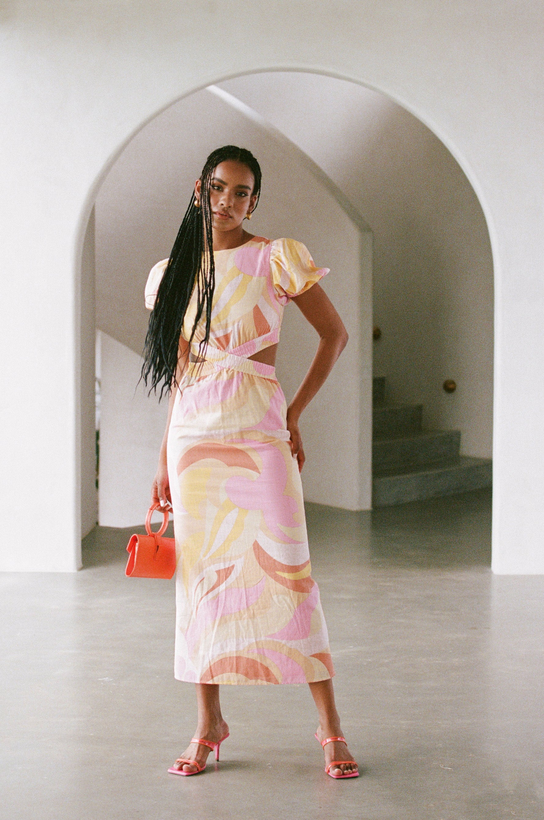 Sabo Exclusive Lucid Fuego High - Quality Natural Cotton Khaan Midi Dress