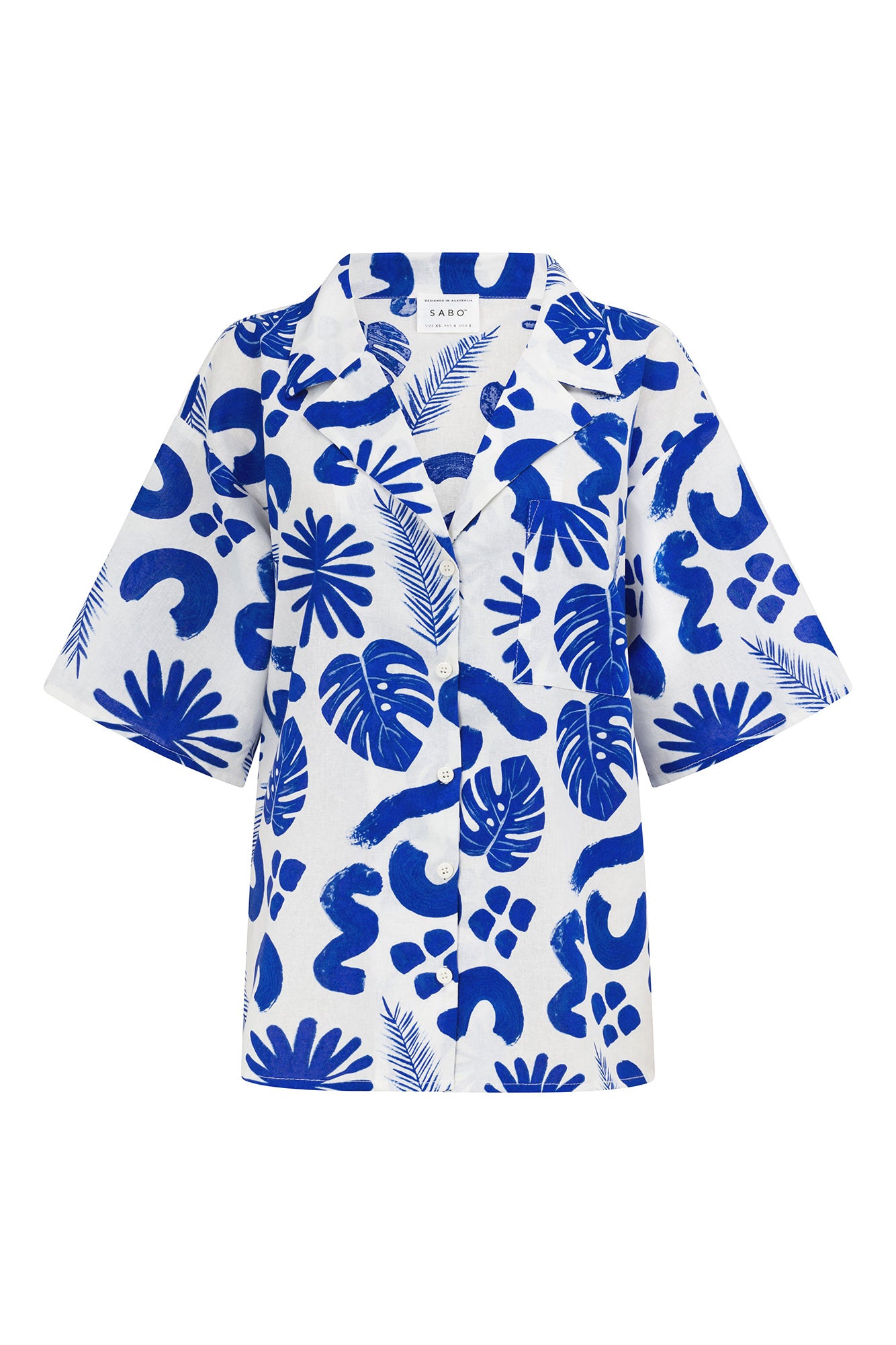 Unique Thessy Women's Top with Blue Leaf Pattern