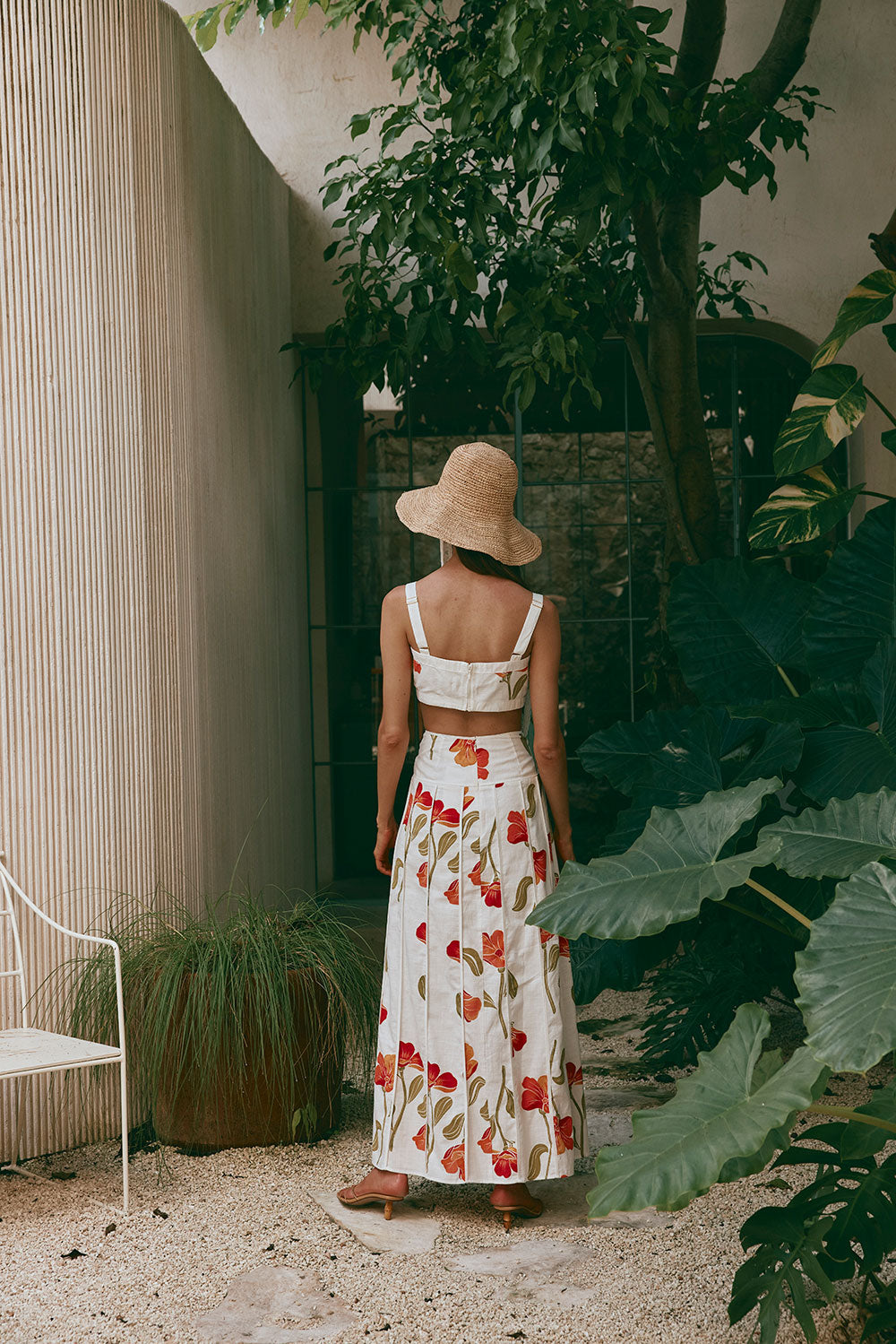 Stylish Estelle Poppy Print High - Waisted Cotton Slub Maxi Skirt