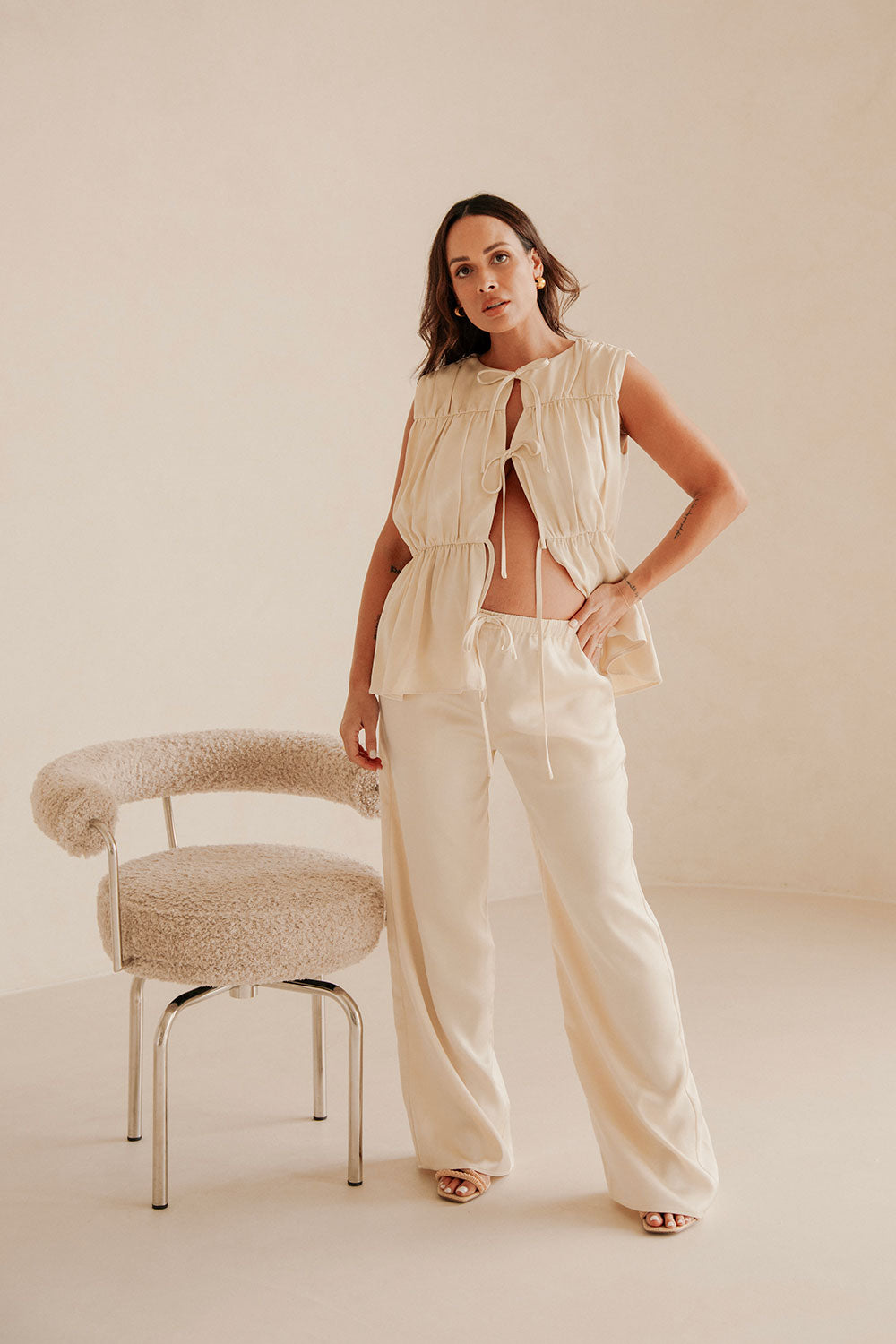 Soft Beige Women's Maternity and Postpartum Juliette Pants