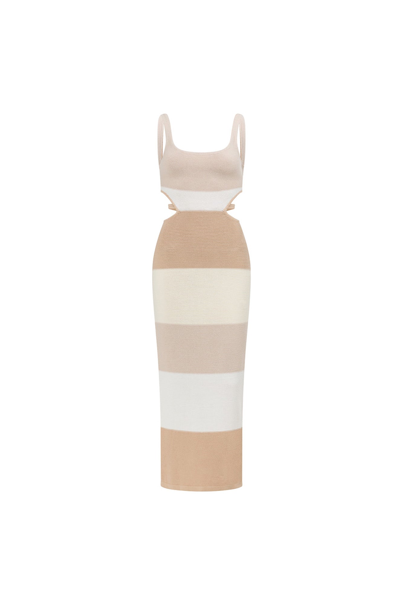 Tan Cream and White Natural Knitted Cotton London Midi Knit Dress