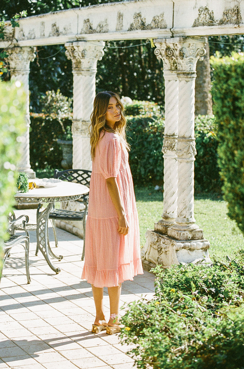 Coral Vittoria Women's Midi Dress - A Whimsical Fashion Piece