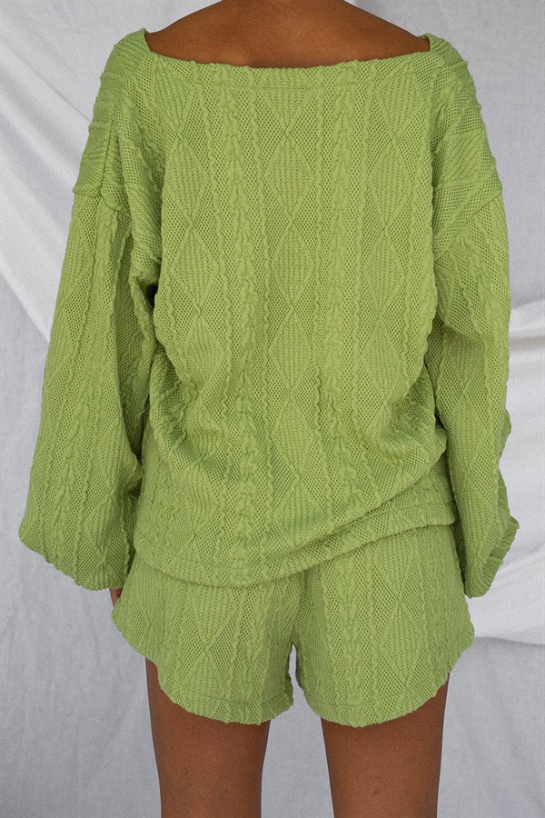 Soft Green Cable Design Ellis Shorts - High Waisted and Cosy