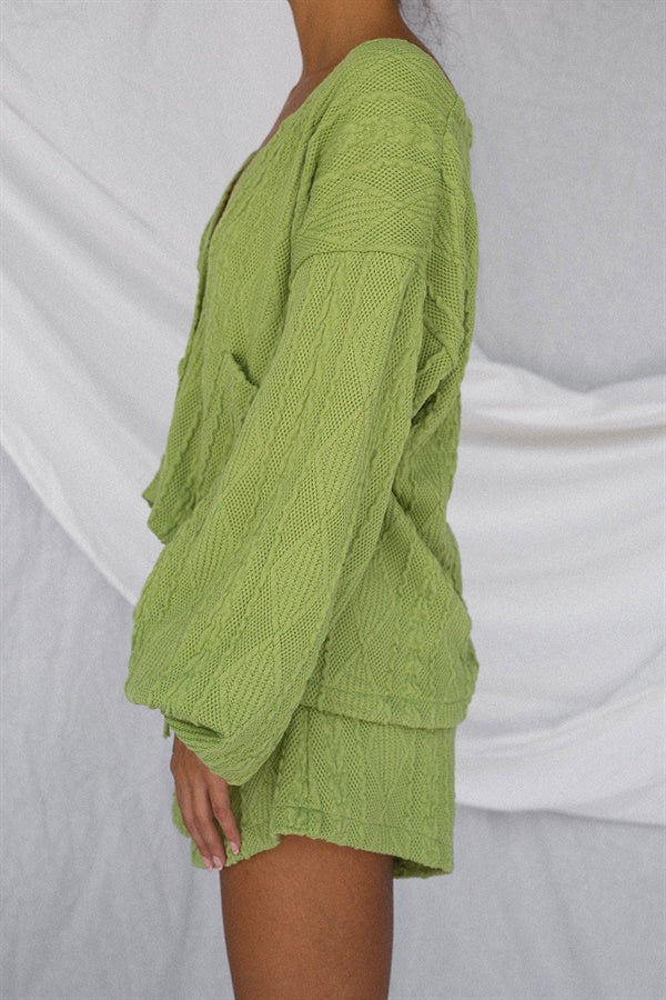 Soft Green Cable Design Ellis Shorts - High Waisted and Cosy