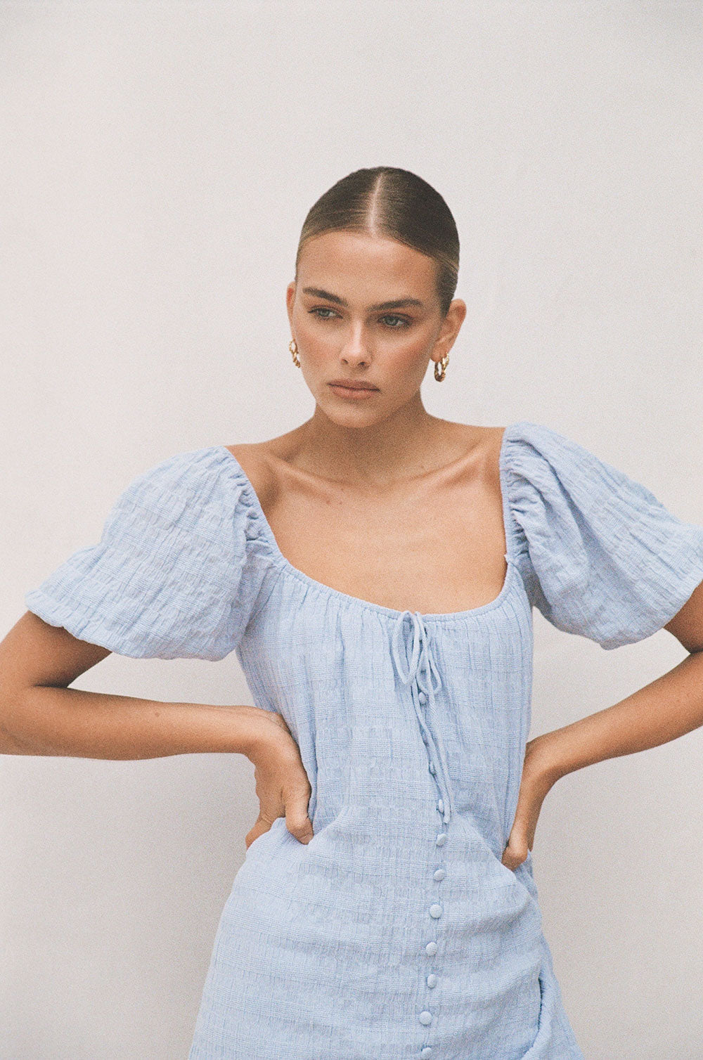 Sky Blue Lightweight Crepe Lex Babydoll Style Women's Dress