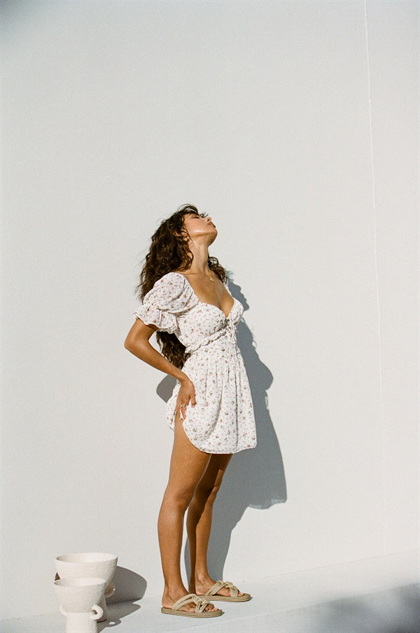 Summer-Inspired Super Lightweight Cream Dobby Floral La Fleur Dress