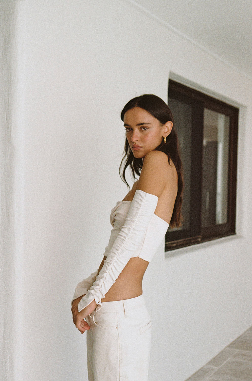 Cream Colored Soft Ribbed Strapless Tube Raeana Women's Top