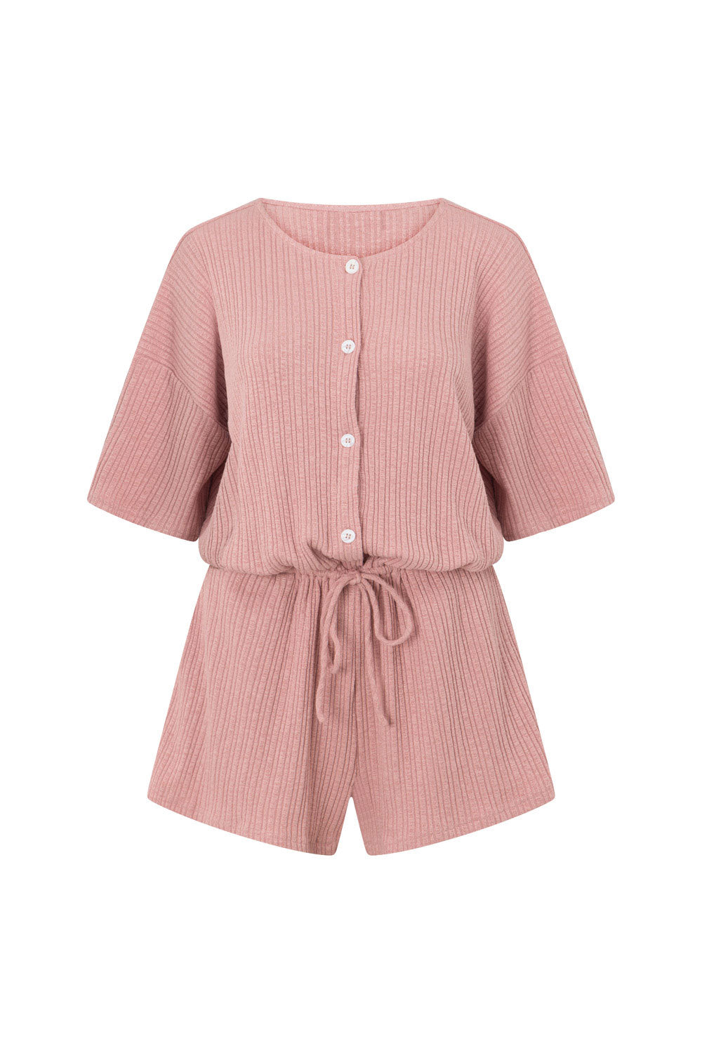 Dusty Pink Textured Ribbed Juniper Playsuit - Clay