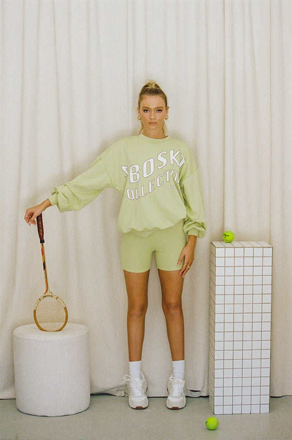 Vintage-Inspired Green Cotton Blend Terryback Arli Sweater