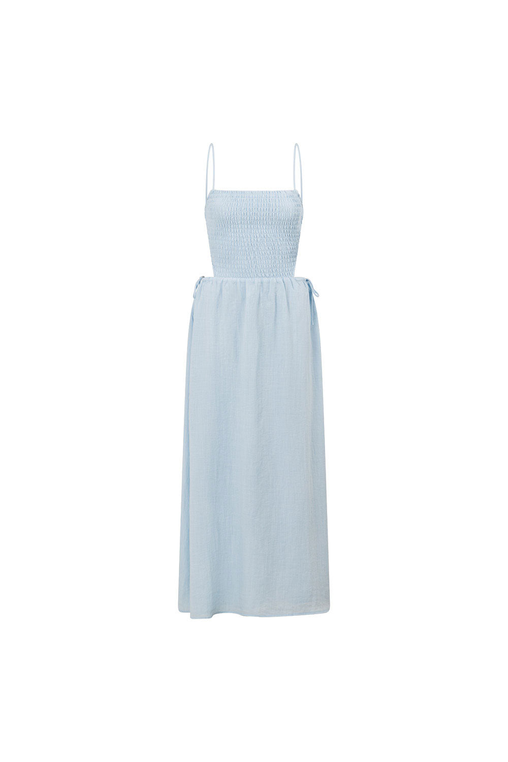 Soft Blue Textured Viscose Blend Backless Elegant Dress