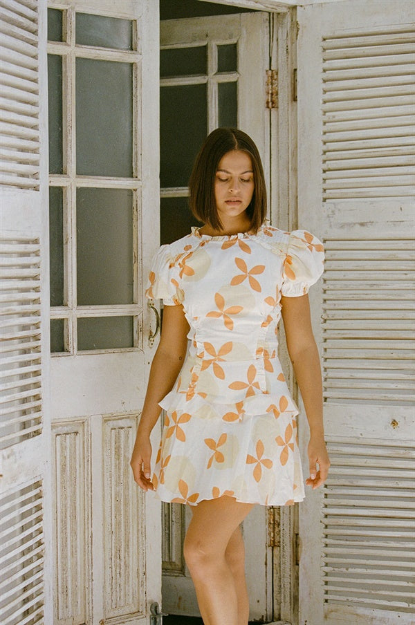 Exquisite Roma Floral Marmalade Print Linen Cotton Blend Dress