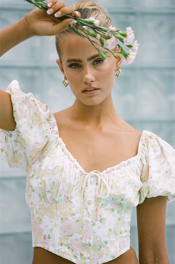 Exclusive Sabo Designed Hensley Top with Yellow Blush Floral Print