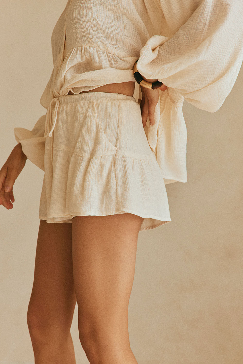 Cream-colored Sabo Huxley Shorts - A Sample Product