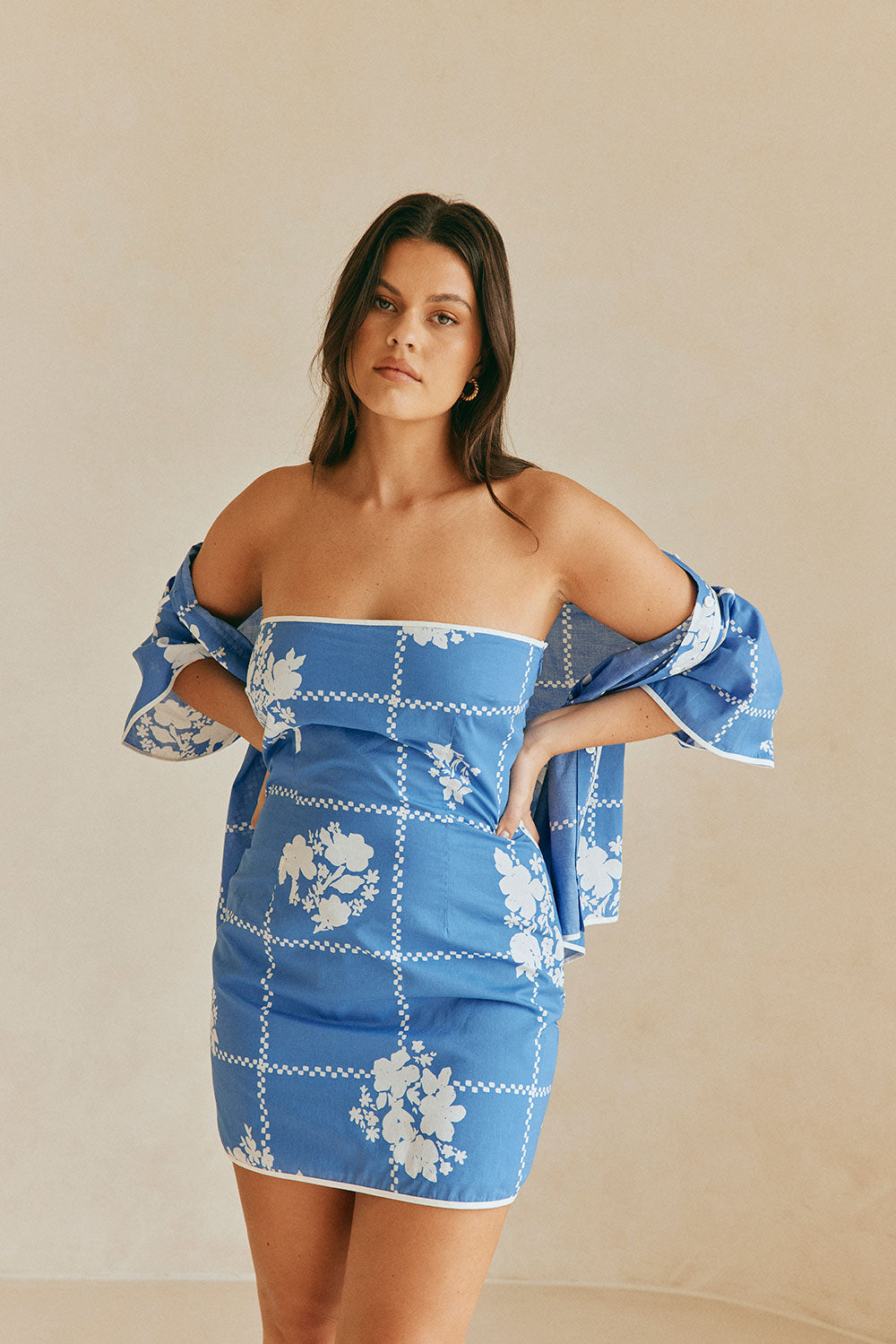 Charming Amira Strapless Check - Flower Print Mini Dress