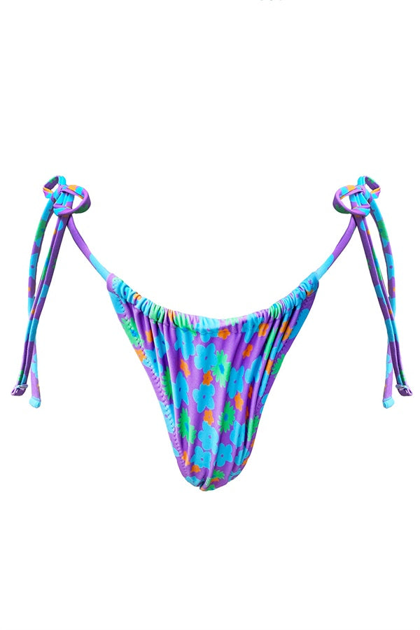 High - Quality Purple Retro Floral Print Azalea Swim Tie Bottom