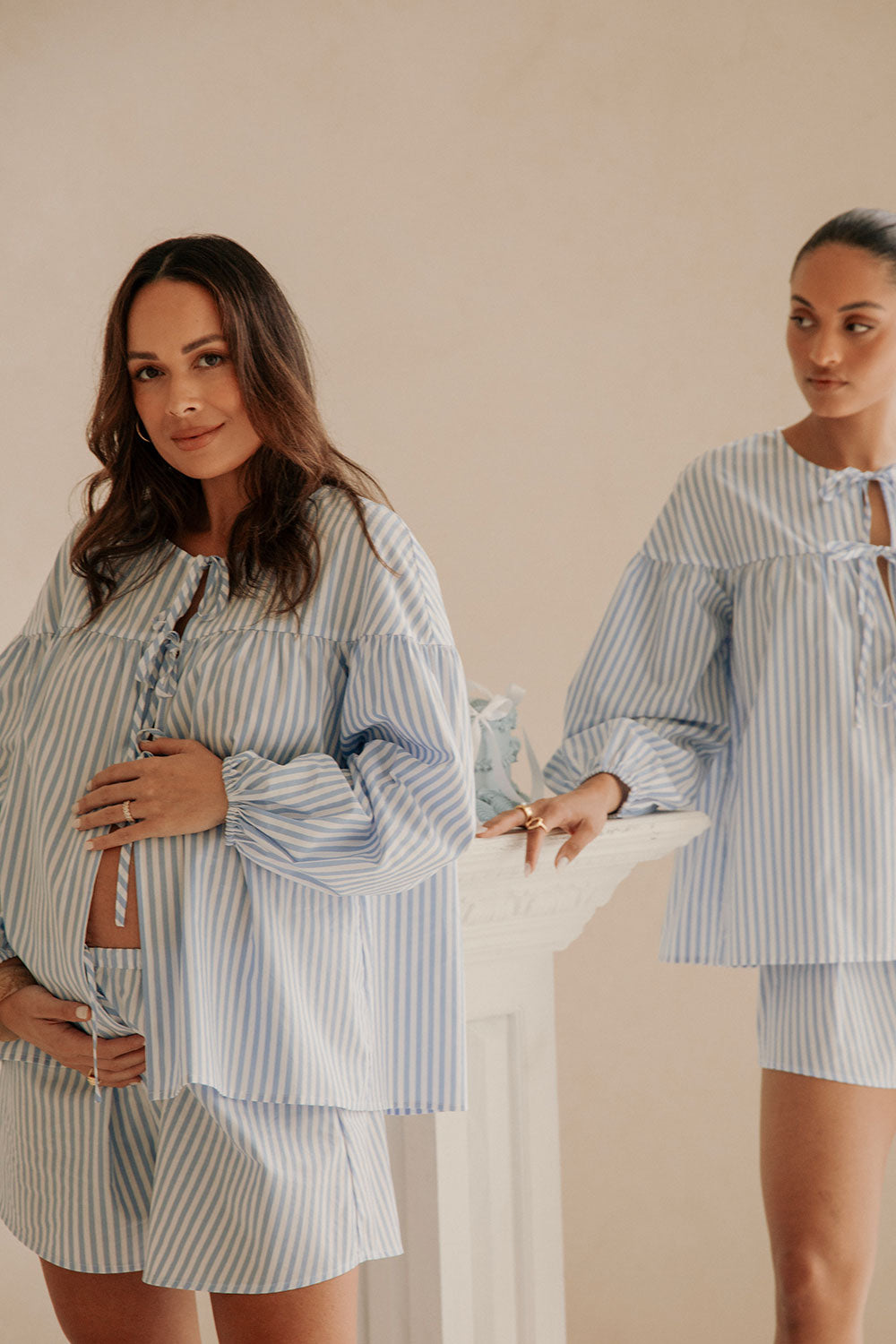 Stylish Sky Blue and White Striped Pennie Shorts for Summer