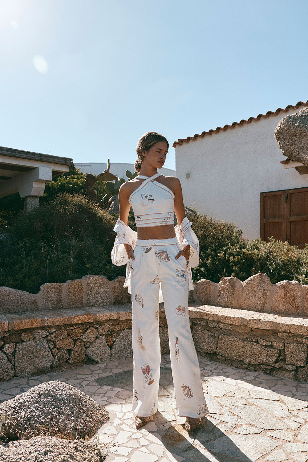 Exclusive Summer '25 Paradise Cove Linen Cotton Blend High Waisted Wide Leg Pants - Serenita