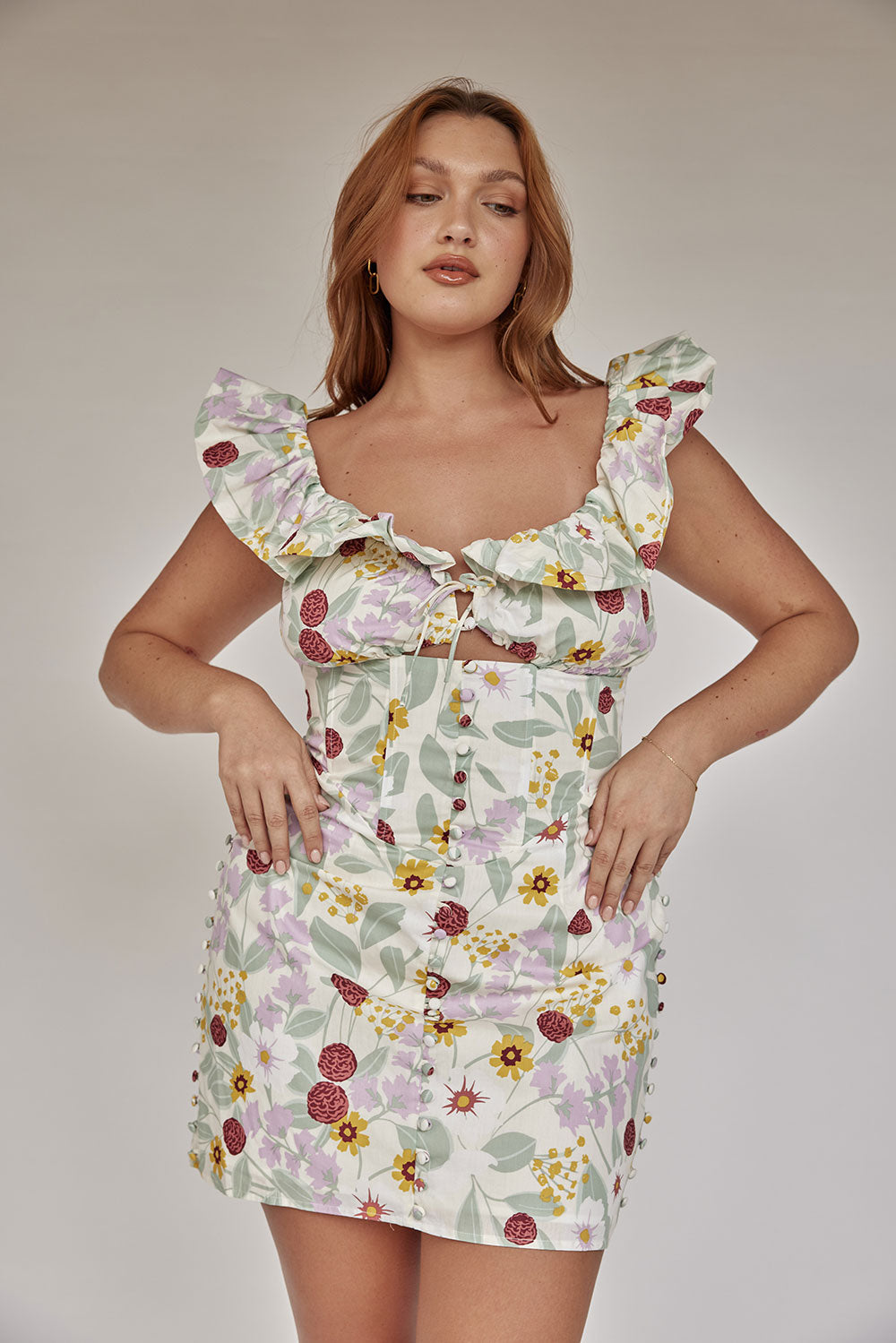 Exclusive Royal Floral Print Coco Off-Shoulder Cotton Poplin Dress