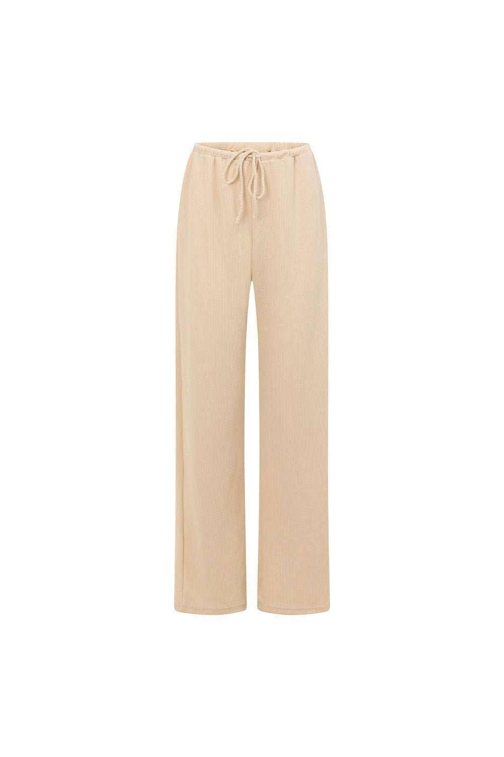 Sandy Beige Soft Ribbed Knit High Waisted Wide Leg Lana Pants - Fawn