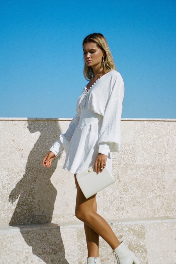 Aioki Off-White Raw Linen-Look Corset Style Dress