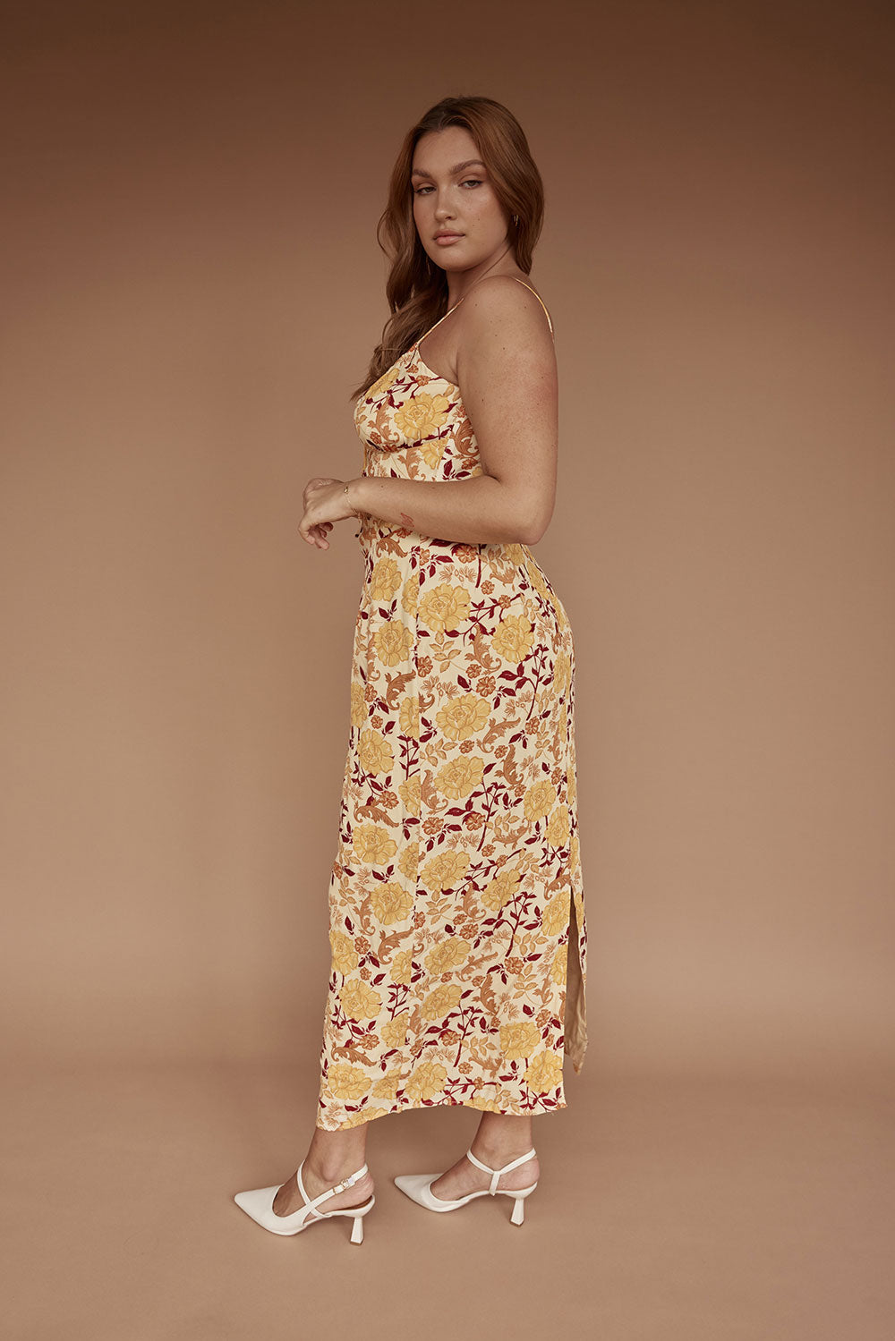 Exclusive Vintage Floral Haze High - Quality Crepe Haven Midi Dress