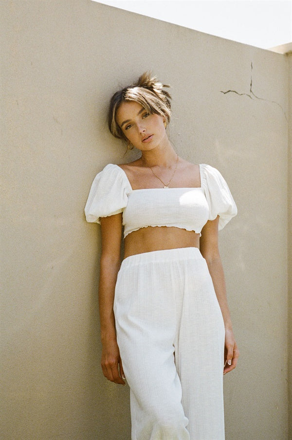 Adorable Light Cream Cropped Lalita Cotton Ribbed Top