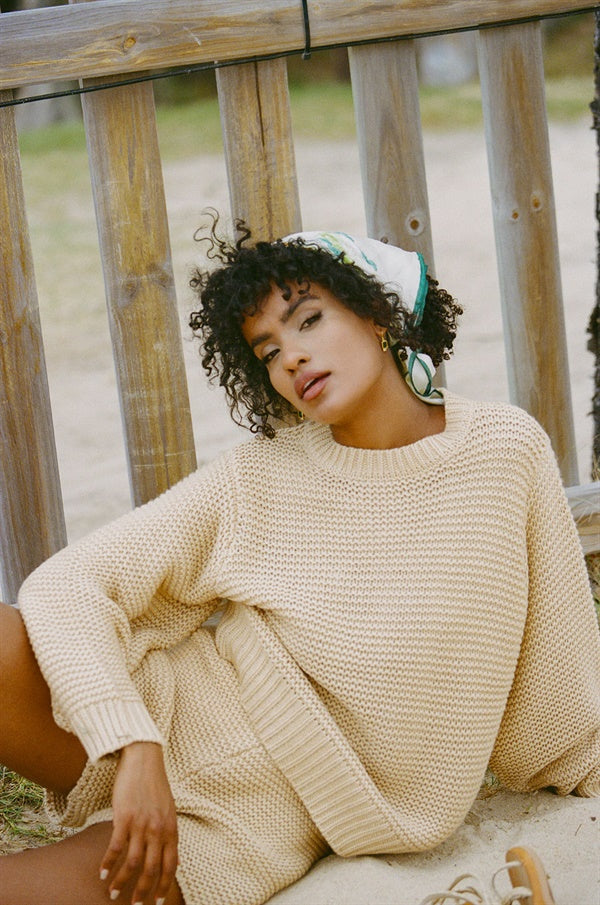 Tan Chunky Knit Noelle Women's Sweater for Cosy Wear