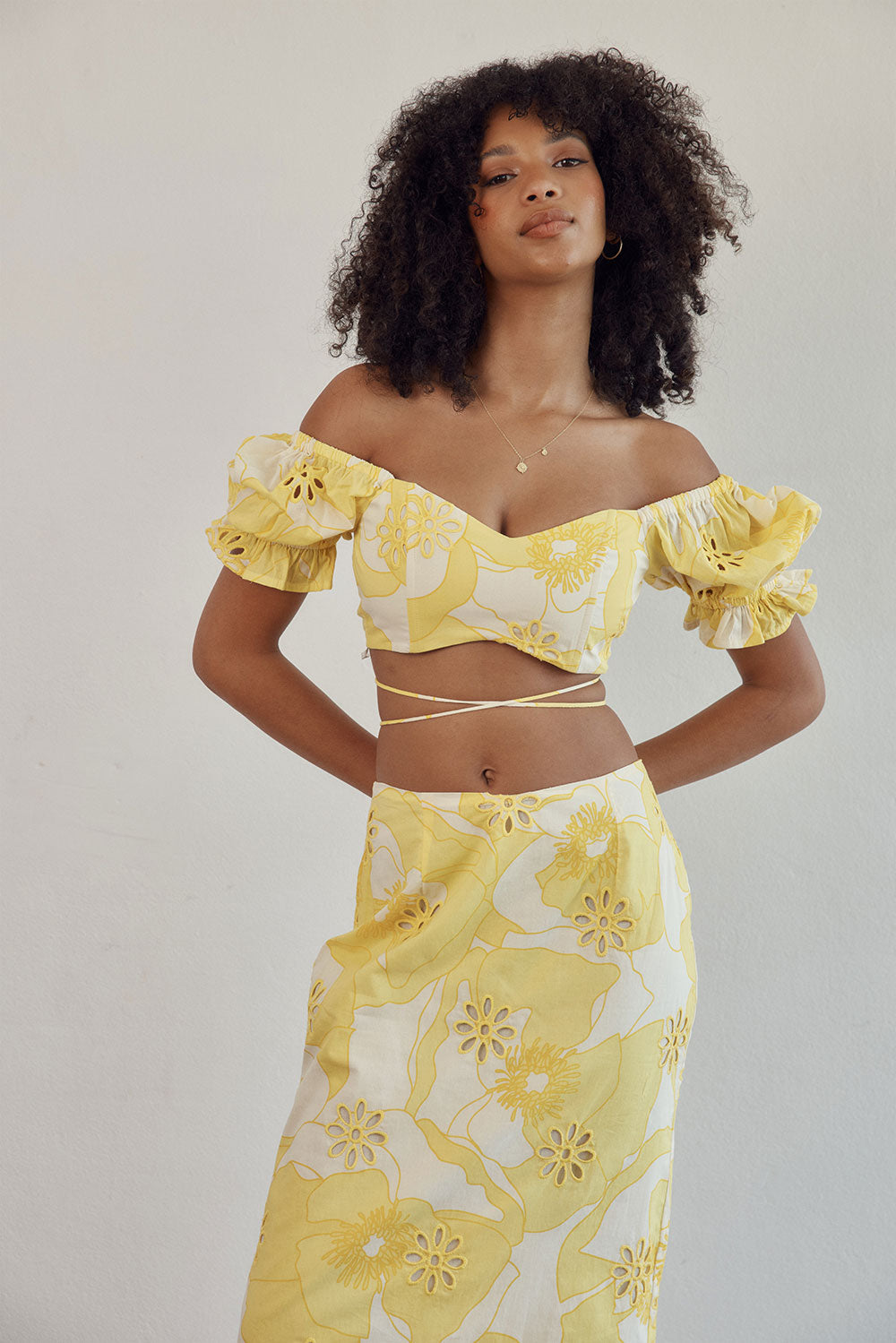 Stylish Sabo Exclusive Lemon Poppy Print Broiderie Lupa Top