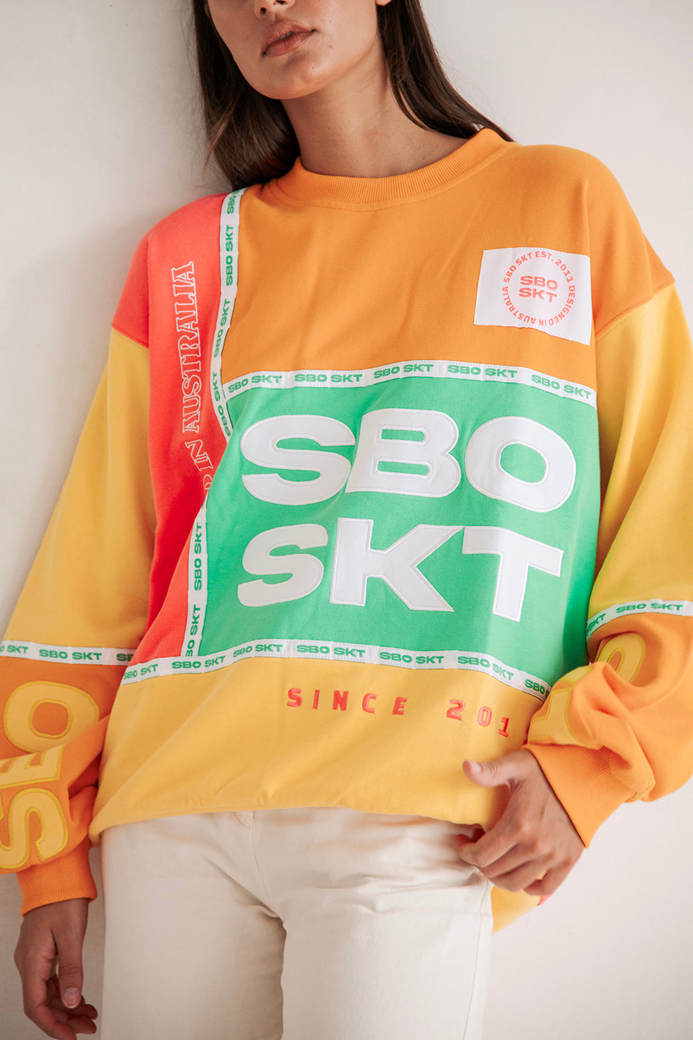 Oversized Vintage Unisex Hidden Valley Sweater in Orange, Yellow, Green & Red