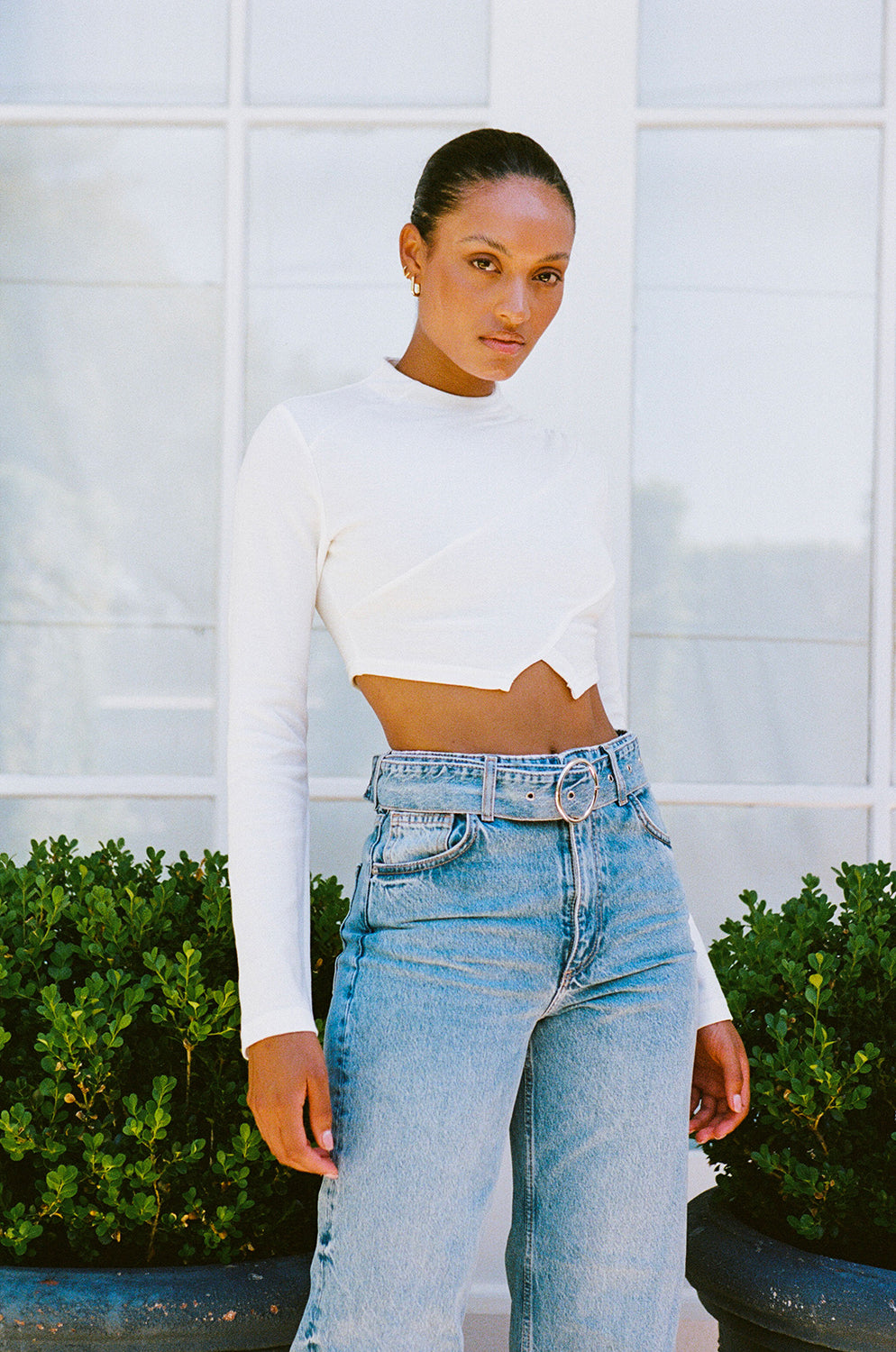Sabo's Exclusively Designed White Cotton Blend Azores Top - A Chic Basic for Denim