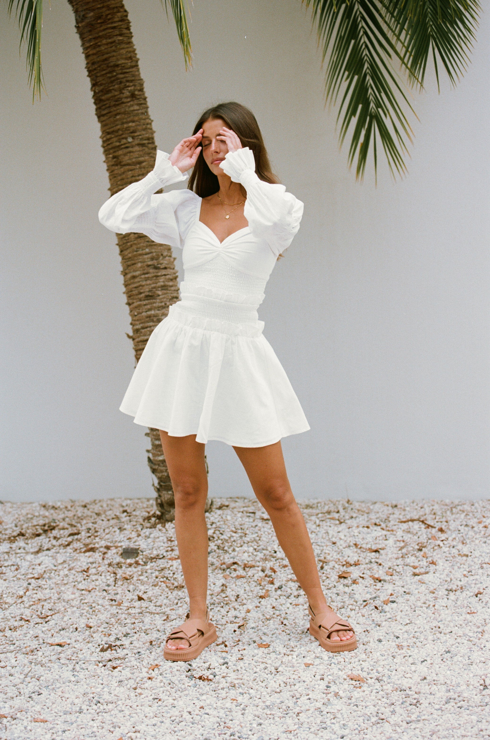 Elegant White Santiago Off - Shoulder Cotton Dress