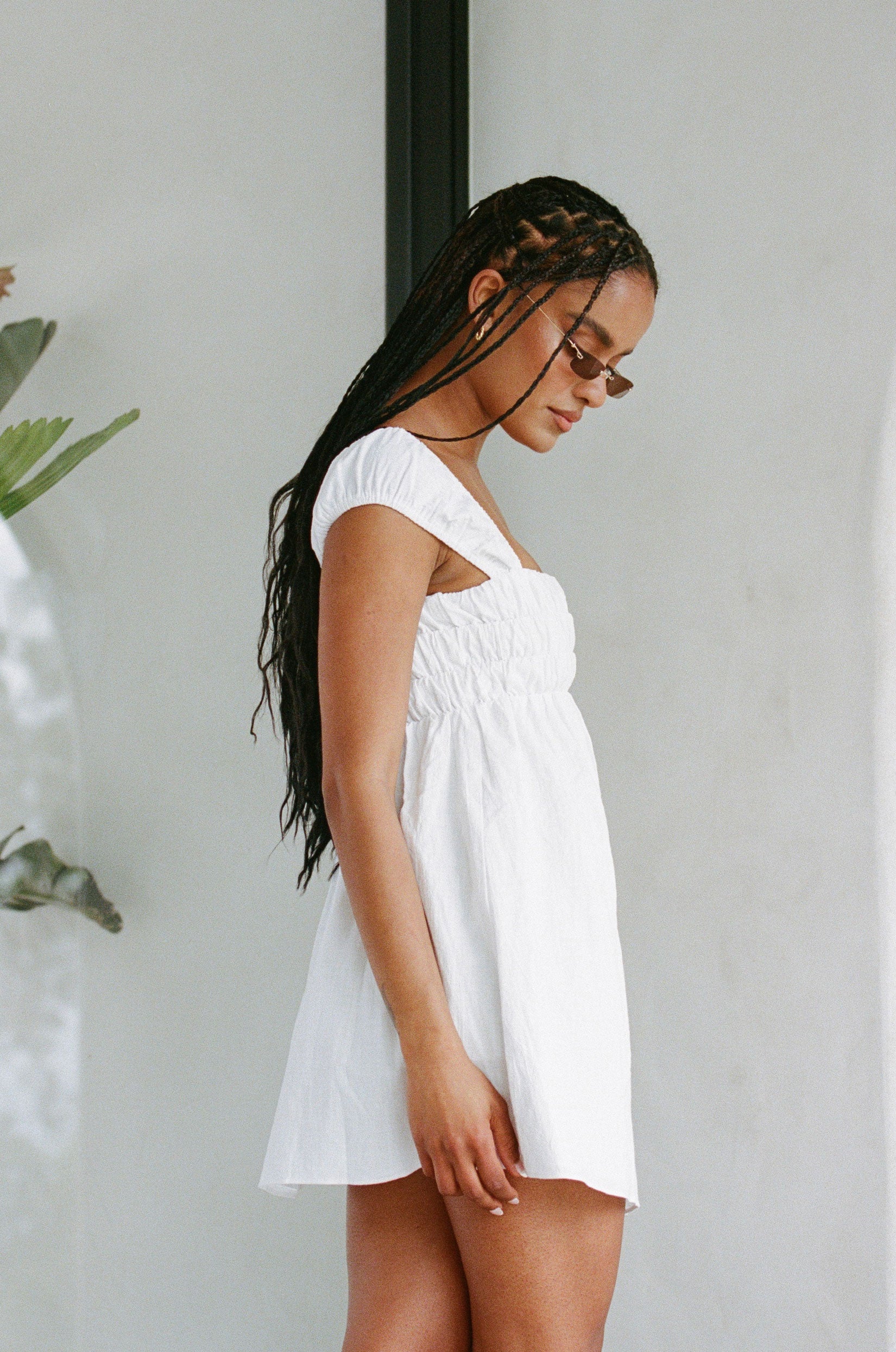 Fresh White Natural Cotton Luan Dress with Cute Cap Sleeves