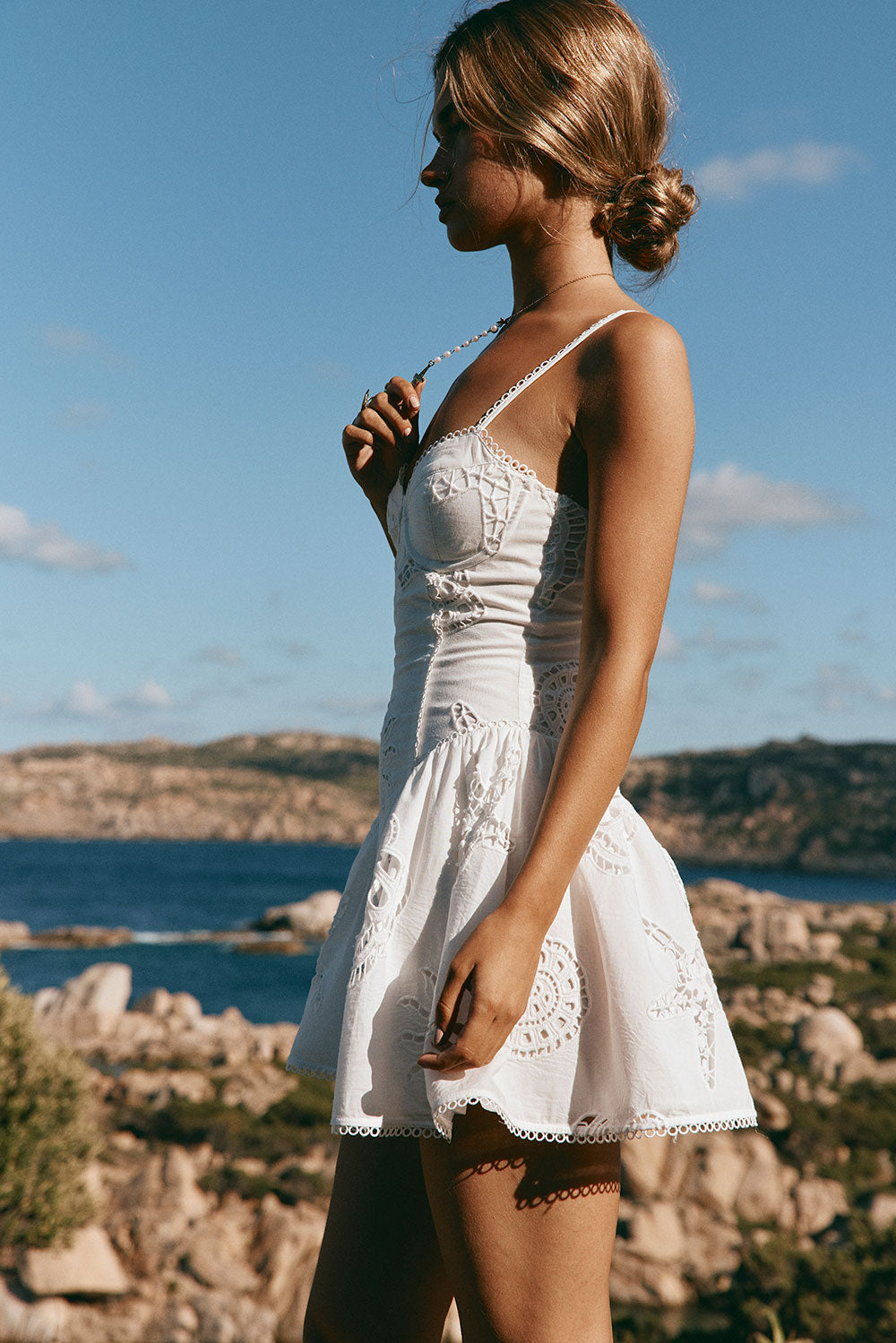 Elegant Los Molinos Corallo Bianca Summer Linen-Cotton Dress