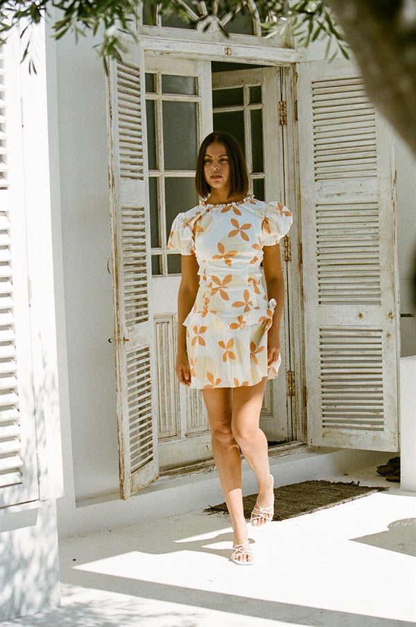 Exquisite Roma Floral Marmalade Print Linen Cotton Blend Dress